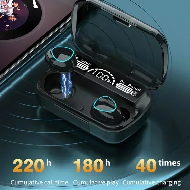 Smart LED Display Wireless Earbuds with HiFi Stereo Sound and Bluetooth Connectivity