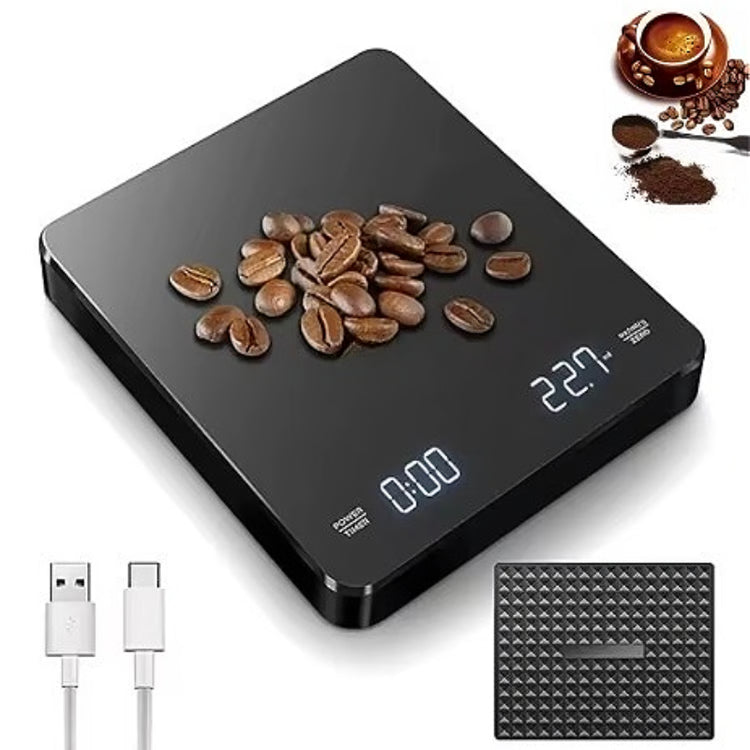 Digital Coffee Scale with Timer LED Display Silicone Pad USB Charging Electronic Coffee Scale Home Cafe Gift