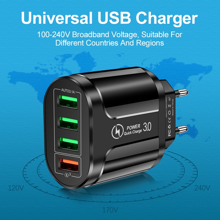 Travel Adapter, Charging For iPhone, Samsung, Xiaomi Mobile Ports